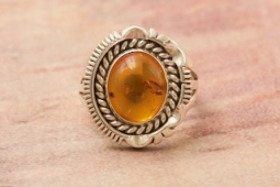 Artie Yellowhorse Genuine Amber Sterling Silver Ring
